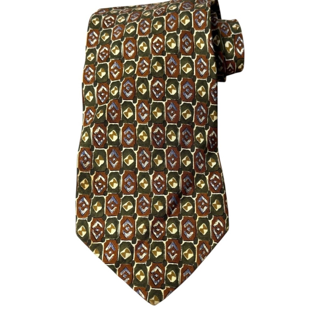 Valentino Vintage Handmade Italy 100% Silk Tie Geometric Wide Designer Logo